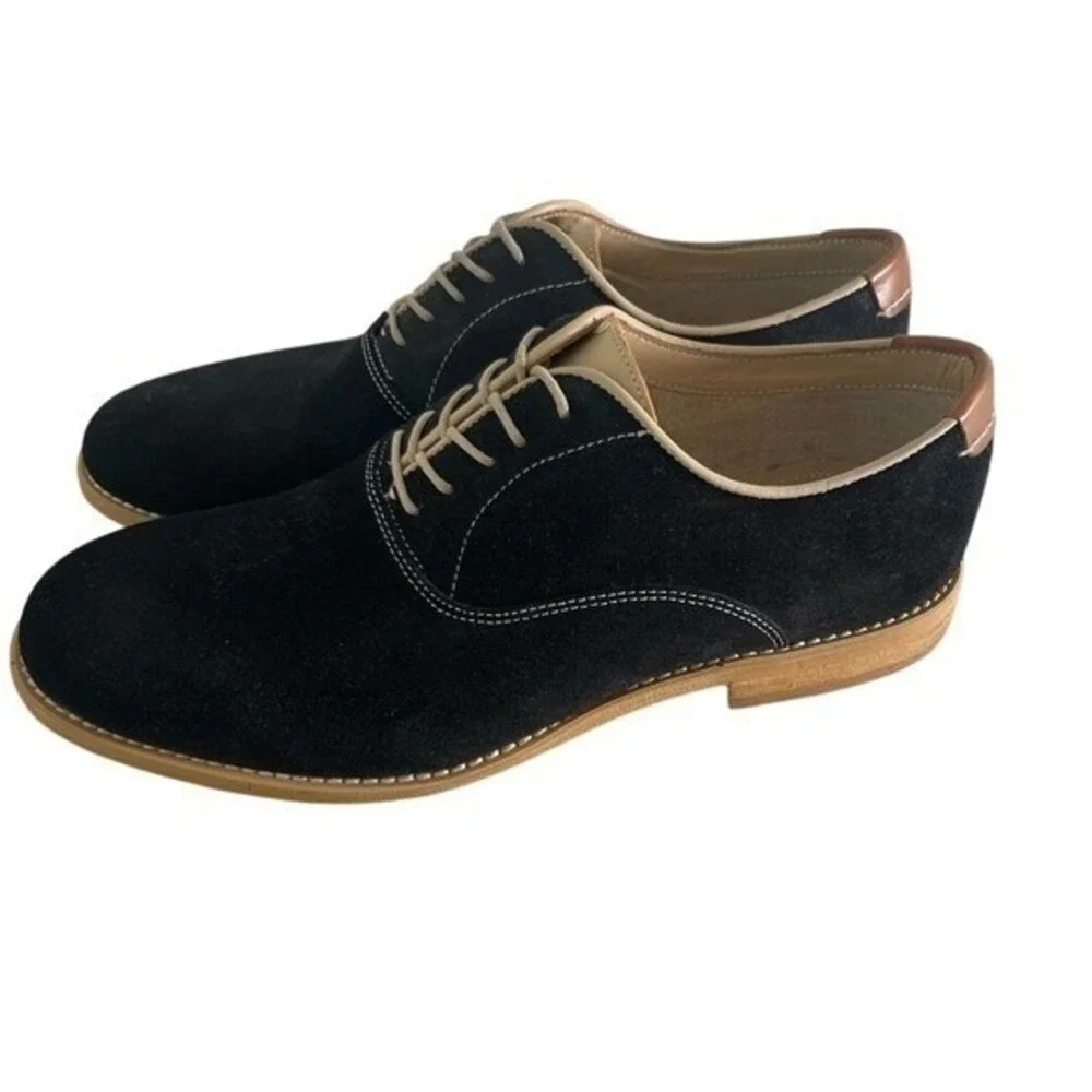 Aldo Mens Black Suede Oxford Dress Shoes Tan Leather Trim Size 8 EU 41 UK 7